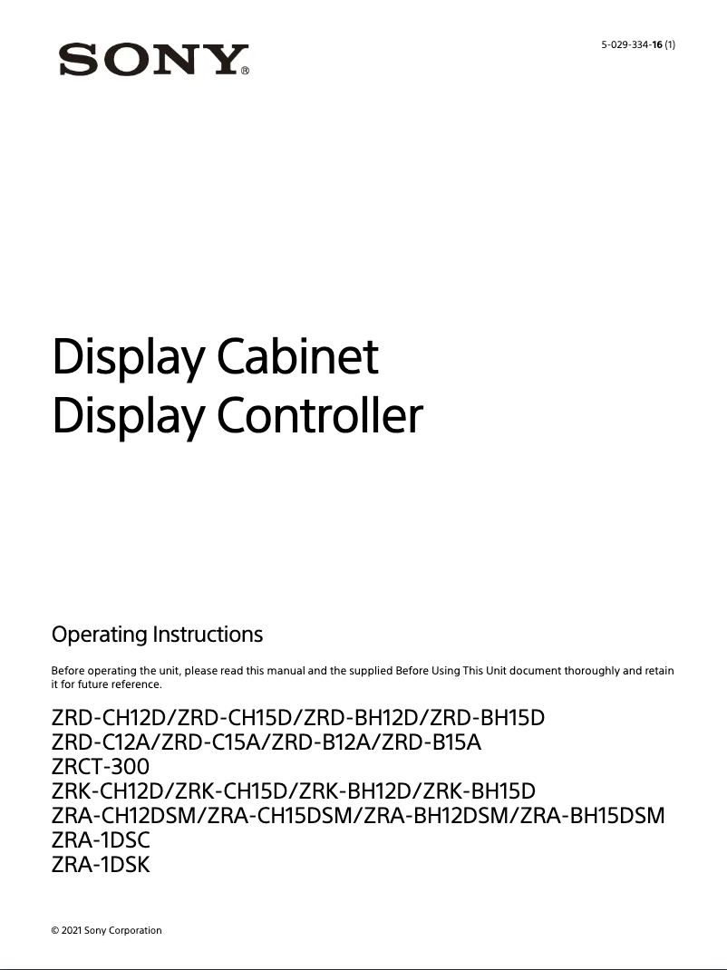 Page n°1 - Manuel utilisateur Sony ZRA-CH15D