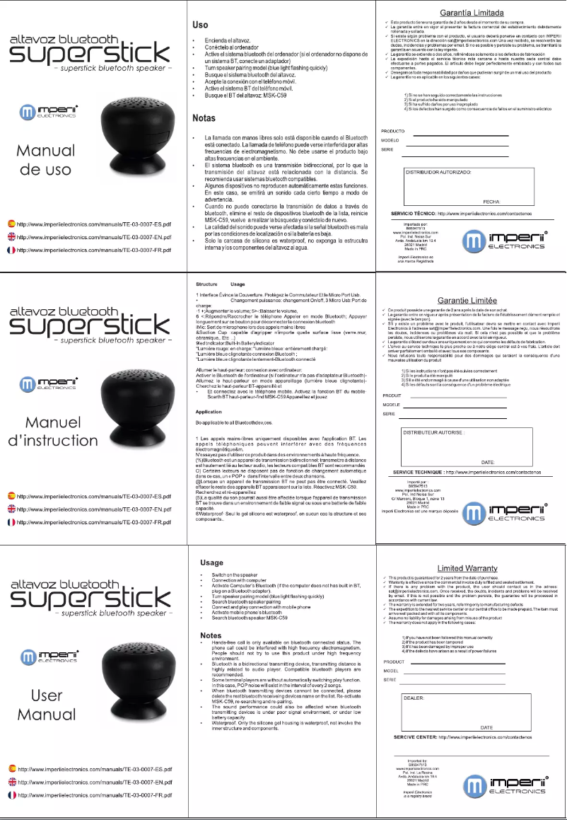 Page 1 de la notice Manuel utilisateur Imperii Electronics TE.03.0007.10
