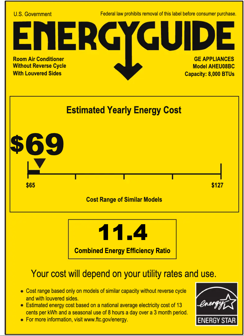 Page n°1 - Label énergétique GE AHEU08BC