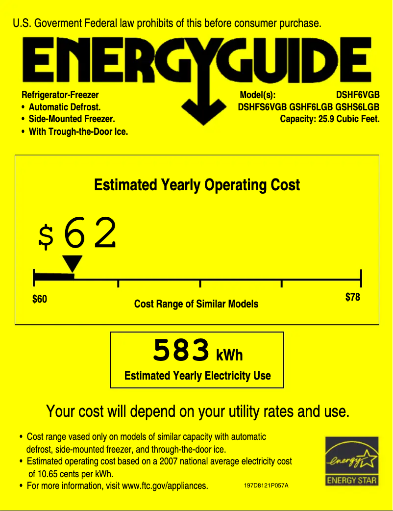 Página 1 del manual Etiqueta energética GE Adora DSHS6VGBSS
