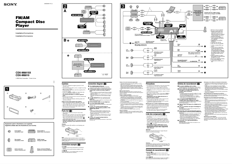 Page 1 de la notice Guide d'installation Sony CDX-M8810