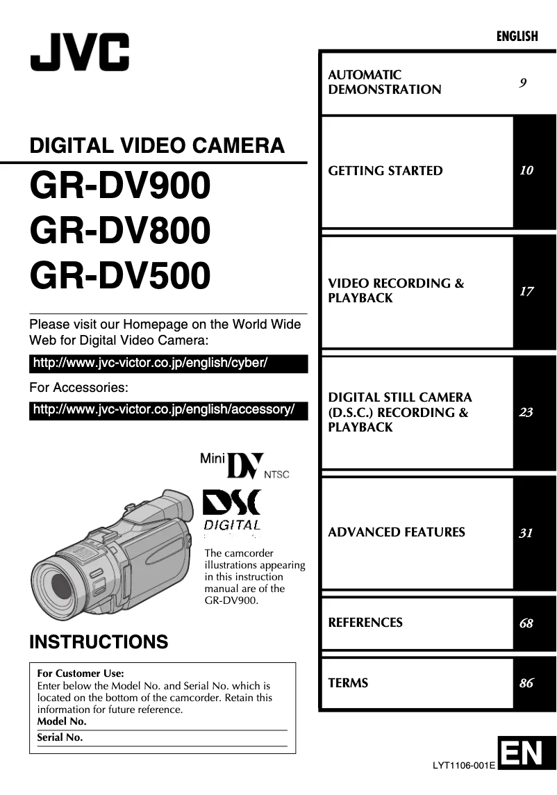 Image de la première page du manuel de l'appareil GR-DV800