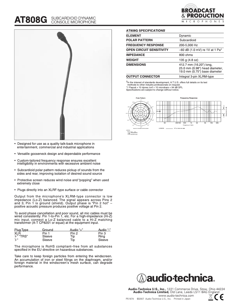 Page n°1 - Guide de démarrage rapide Audio-Technica AT808G