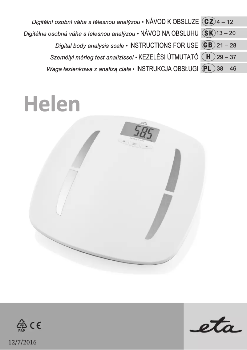 Image de la première page du manuel de l'appareil Helen 2780 90000