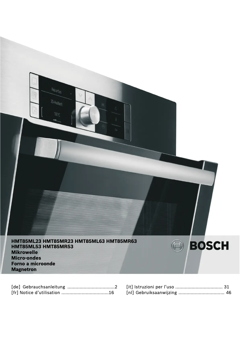 Page 1 de la notice Manuel utilisateur Bosch HMT85ML53