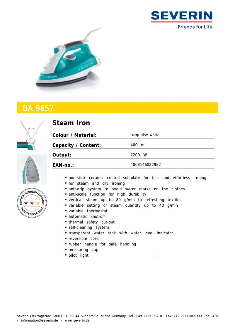 Image de la première page du manuel de l'appareil BA 9657