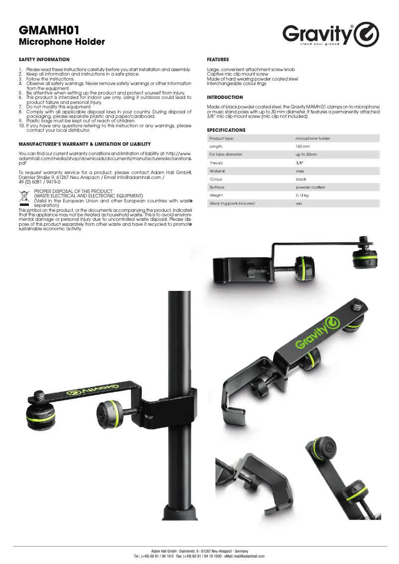 Page n°1 - Manuel utilisateur Gravity GMAMH01