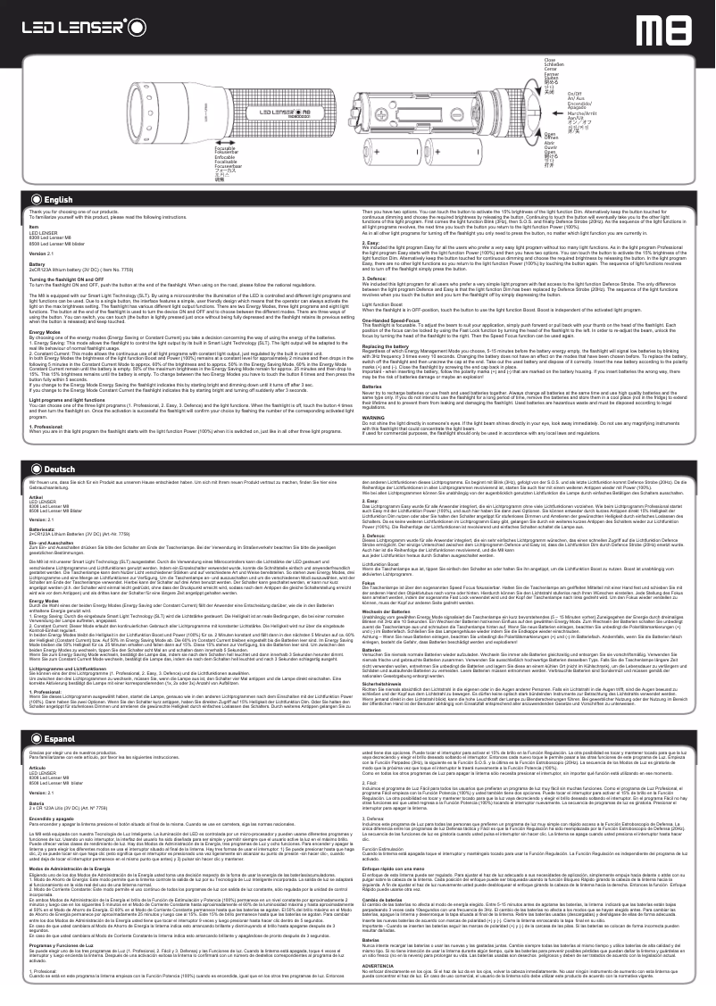 Page 1 de la notice Manuel utilisateur Ledlenser M8