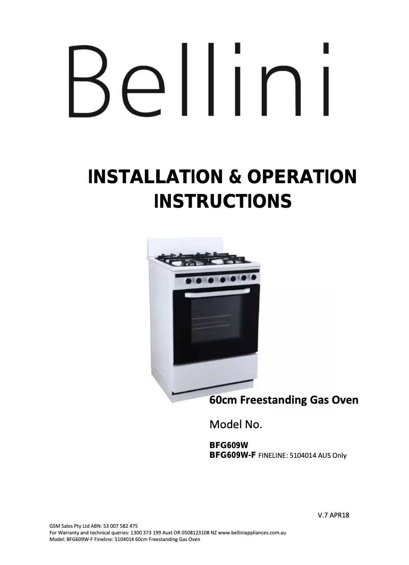 Page n°1 - Manuel utilisateur Bellini BFG609W-F