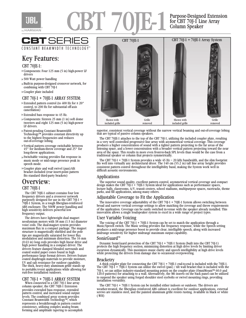 Page 1 de la notice Brochure JBL CBT 70JE