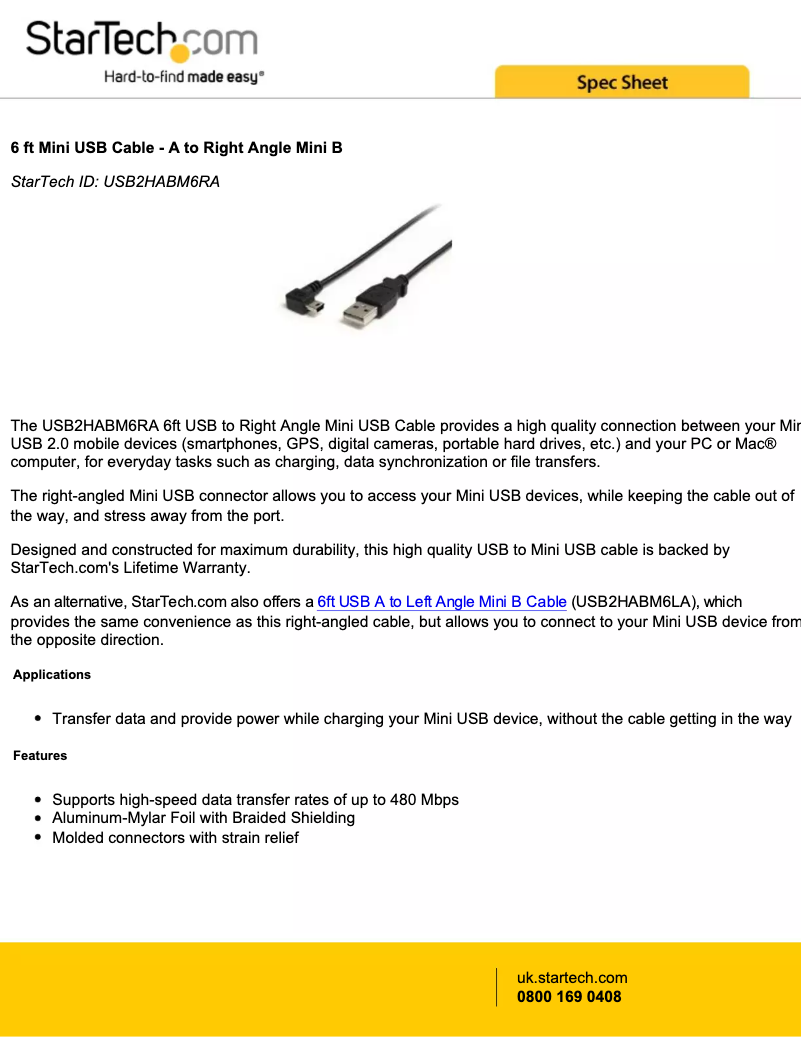 Page 1 de la notice Manuel utilisateur StarTech.com USB2HABM6RA