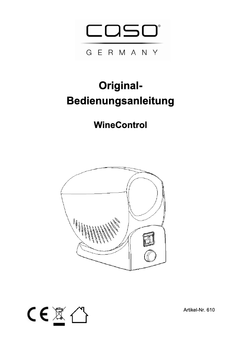 Image de la première page du manuel de l'appareil Wine Control 610