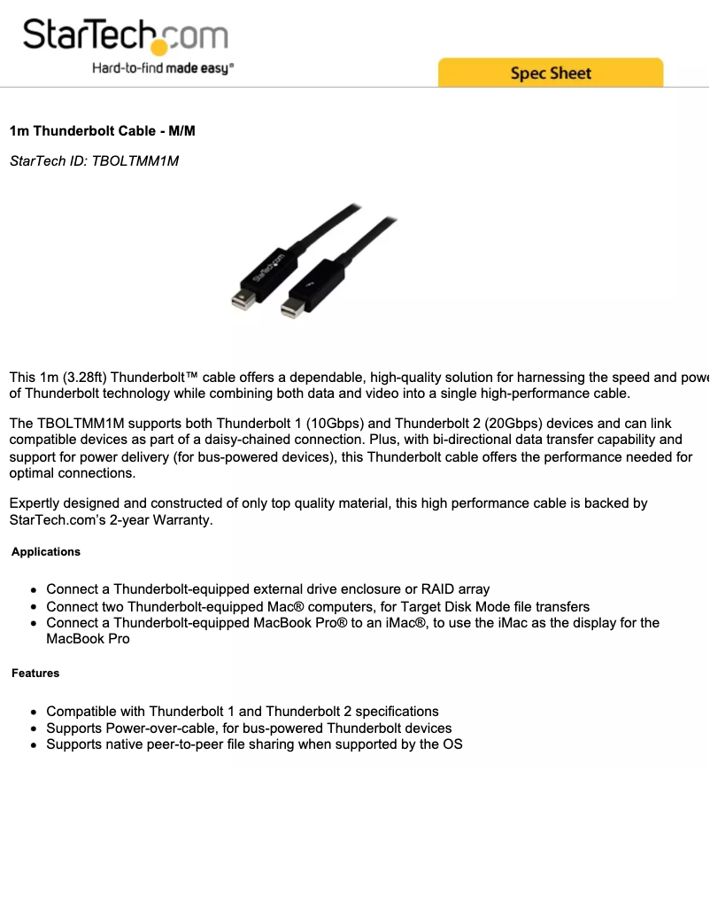 Page 1 de la notice Manuel utilisateur StarTech.com TBOLTMM1M