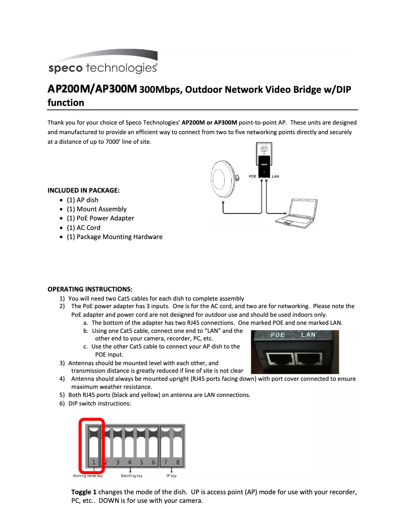 Page 1 de la notice Manuel utilisateur Speco Technologies AP300M