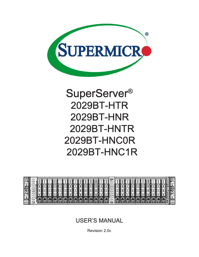 Image de la première page du manuel de l'appareil SuperServer 2029BT-HTR