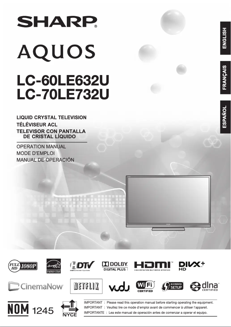 Page 1 de la notice Manuel utilisateur Sharp Aquos LC-70LE732U