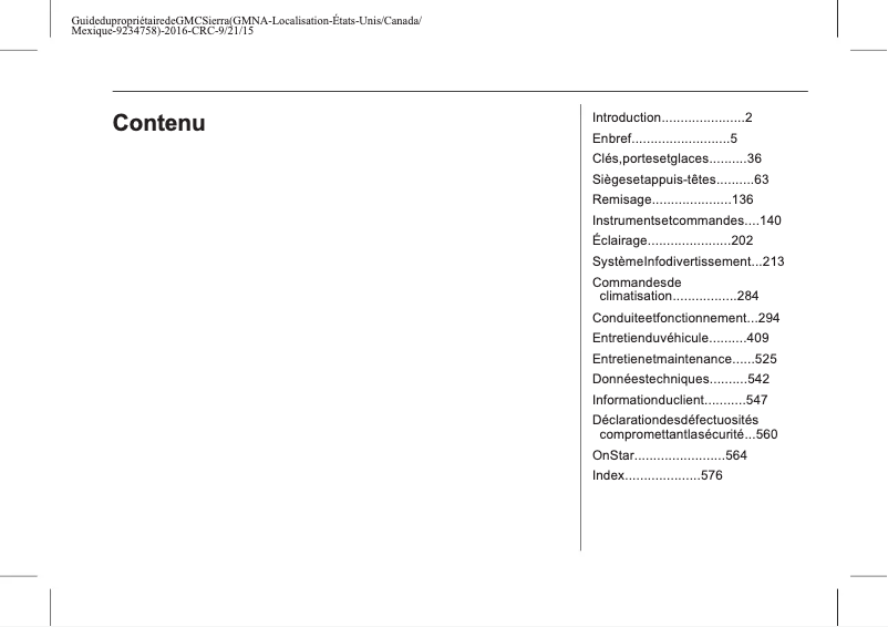 Page 1 de la notice Manuel utilisateur GMC Sierra (2016)