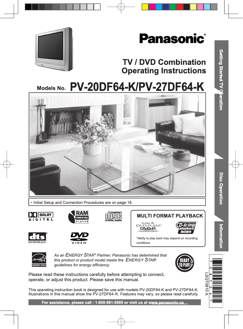 Page 1 de la notice Manuel utilisateur Panasonic PV-20DF64-K