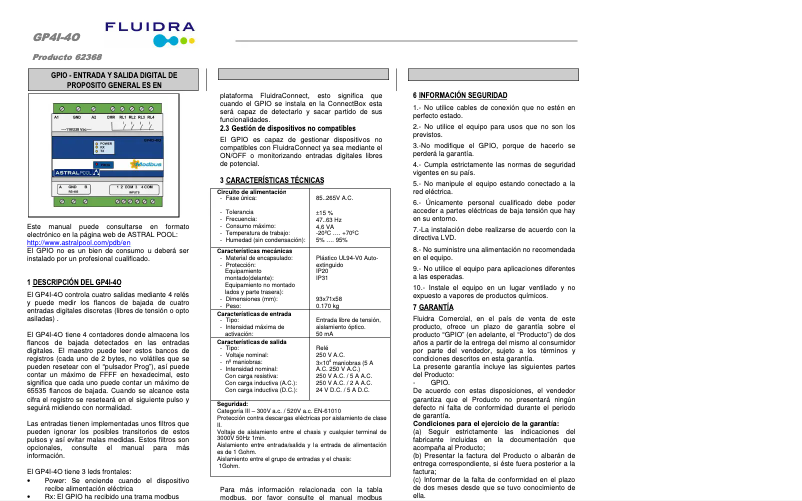 Image de la première page du manuel de l'appareil Fluidra GP4I-4O
