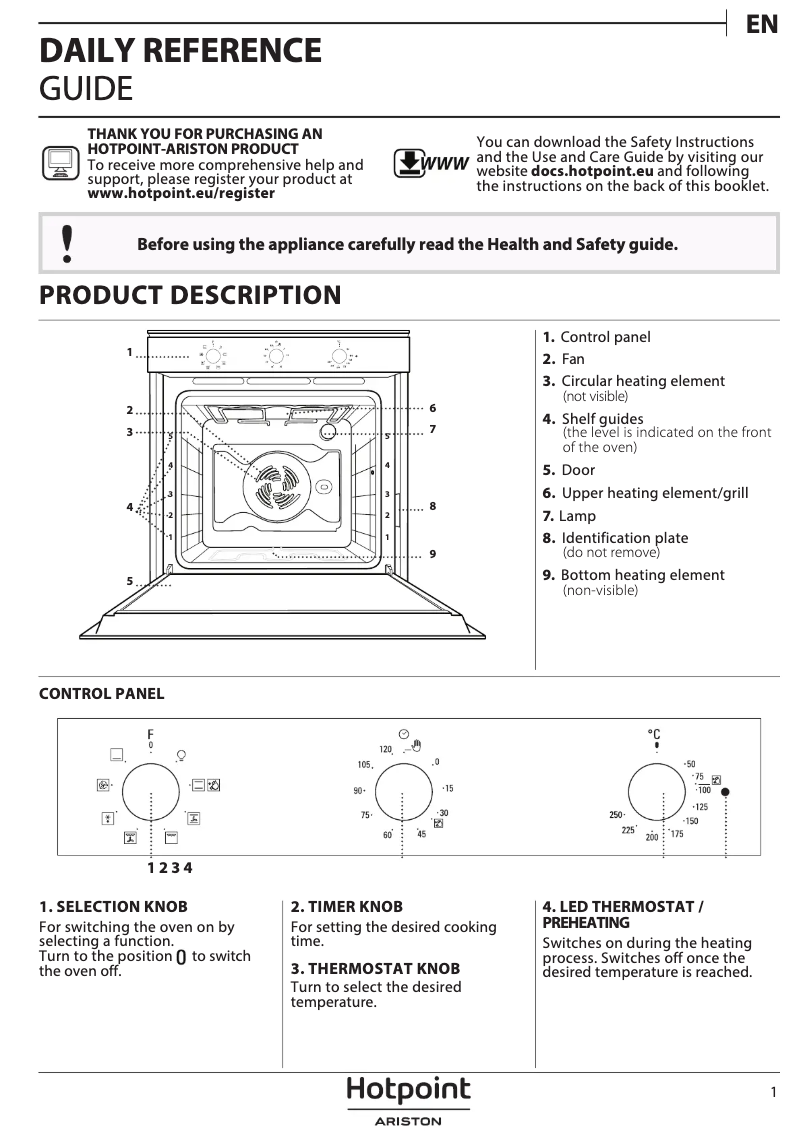 Page 1 de la notice Manuel d'utilisation et d'entretien Hotpoint FID 834 H MR HA