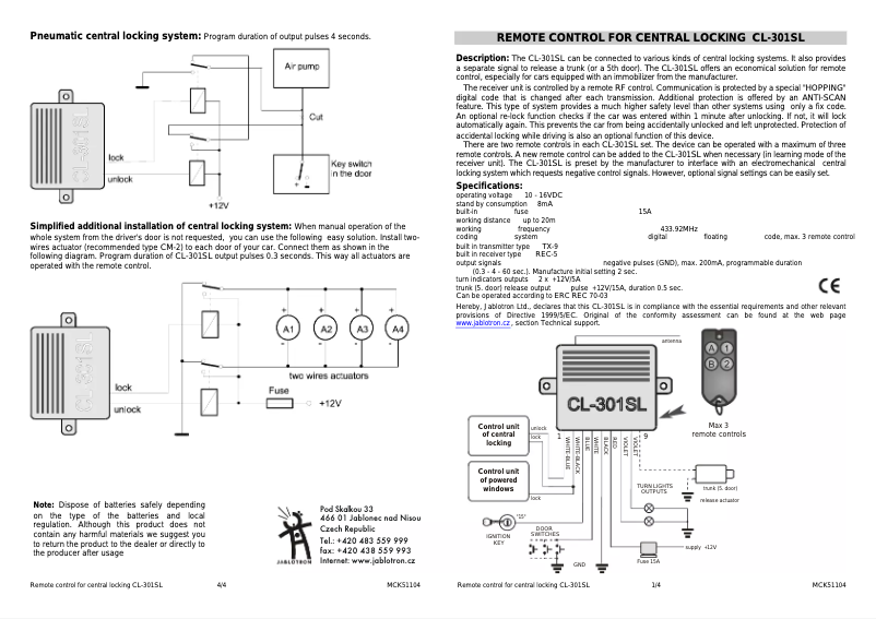 Imagen de la primera página del manual del dispositivo CL-301