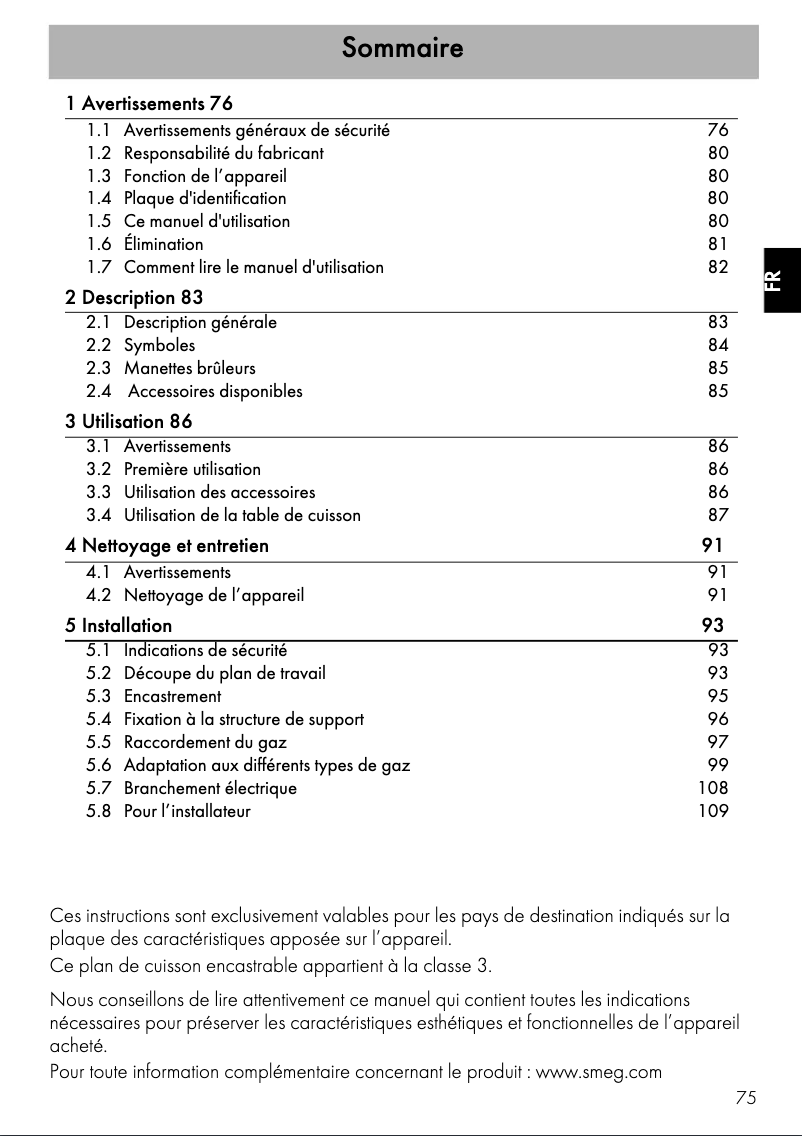 Page 1 de la notice Manuel utilisateur Smeg SE93SGH3