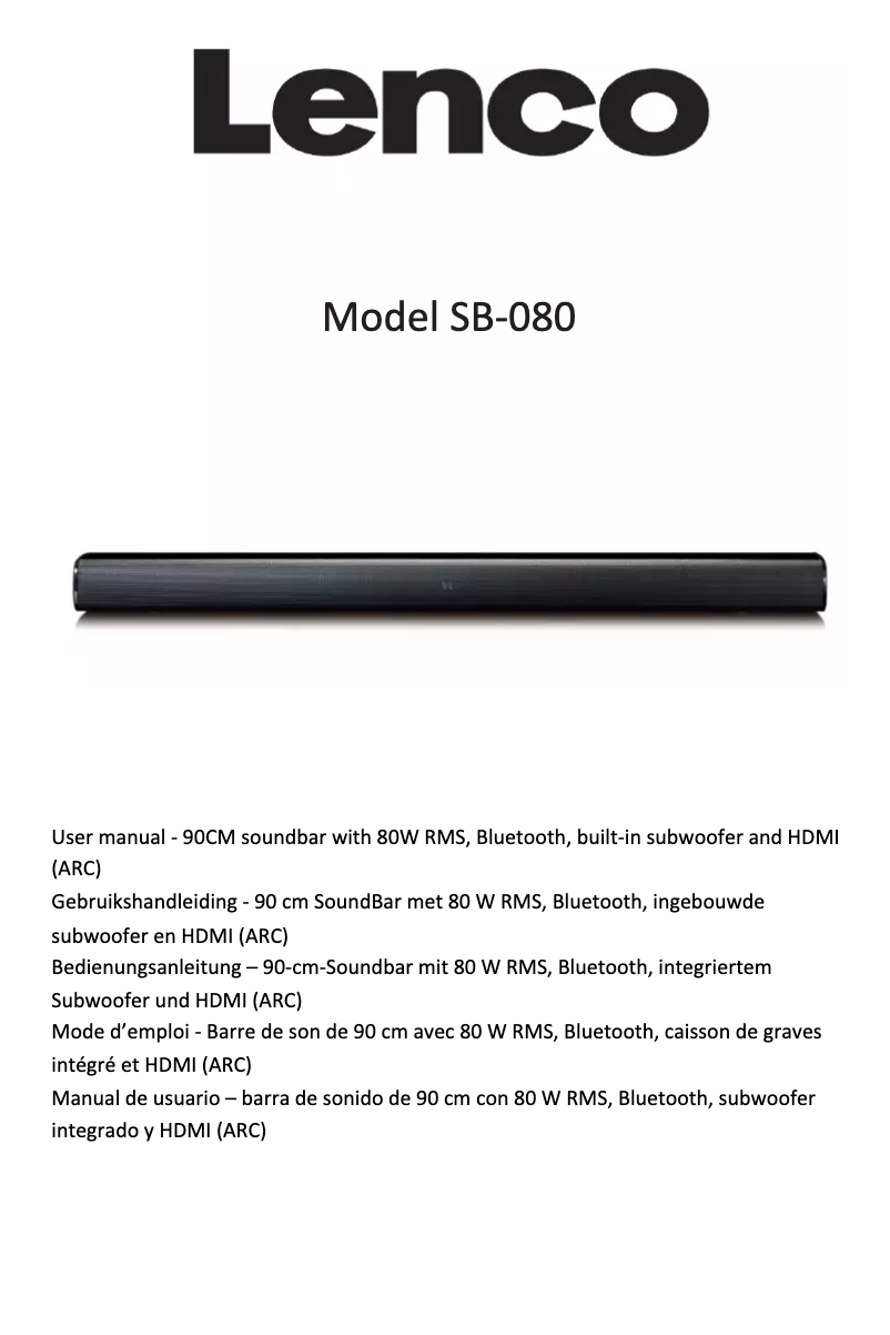 Page 1 de la notice Manuel utilisateur Lenco SB-080