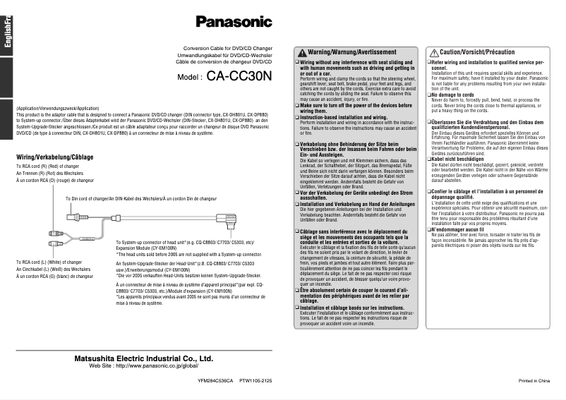 Page 1 de la notice Manuel utilisateur Panasonic CA-CC30N