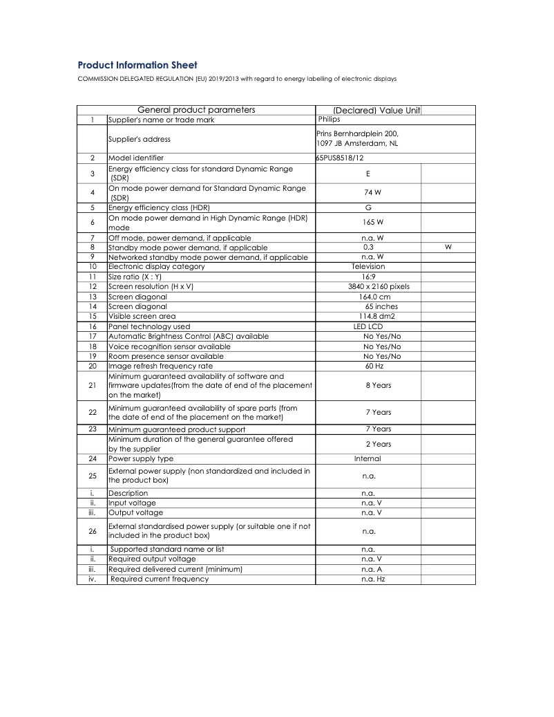 Image de la première page du manuel de l'appareil 65PUS8518