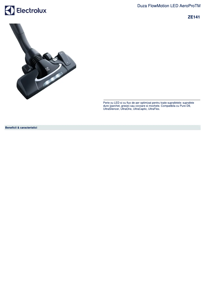 Page 1 de la notice Fiche technique Electrolux ZE141