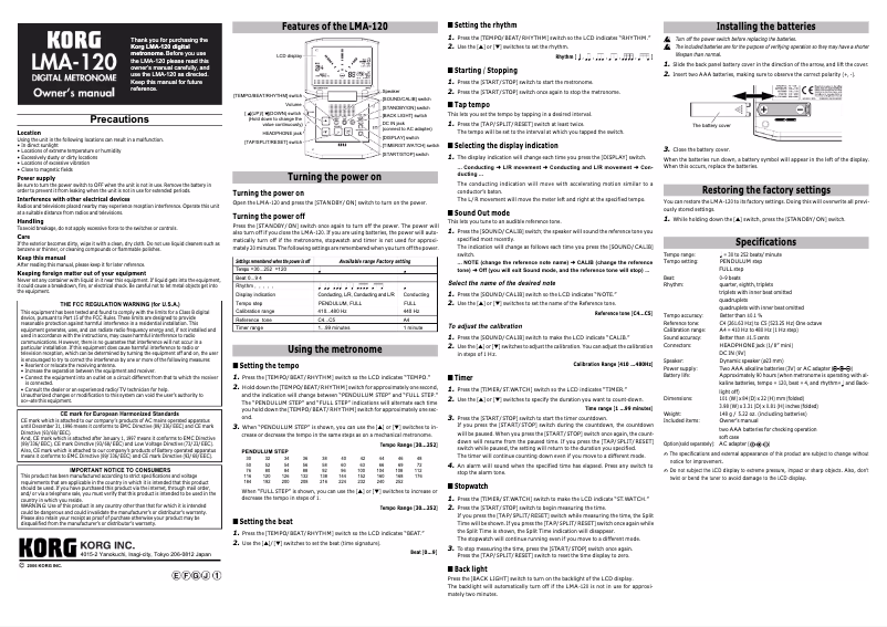 Page n°1 - Manuel utilisateur Korg LMA-120