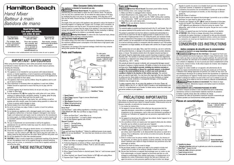 Page n°1 - Manuel utilisateur Hamilton Beach 62661