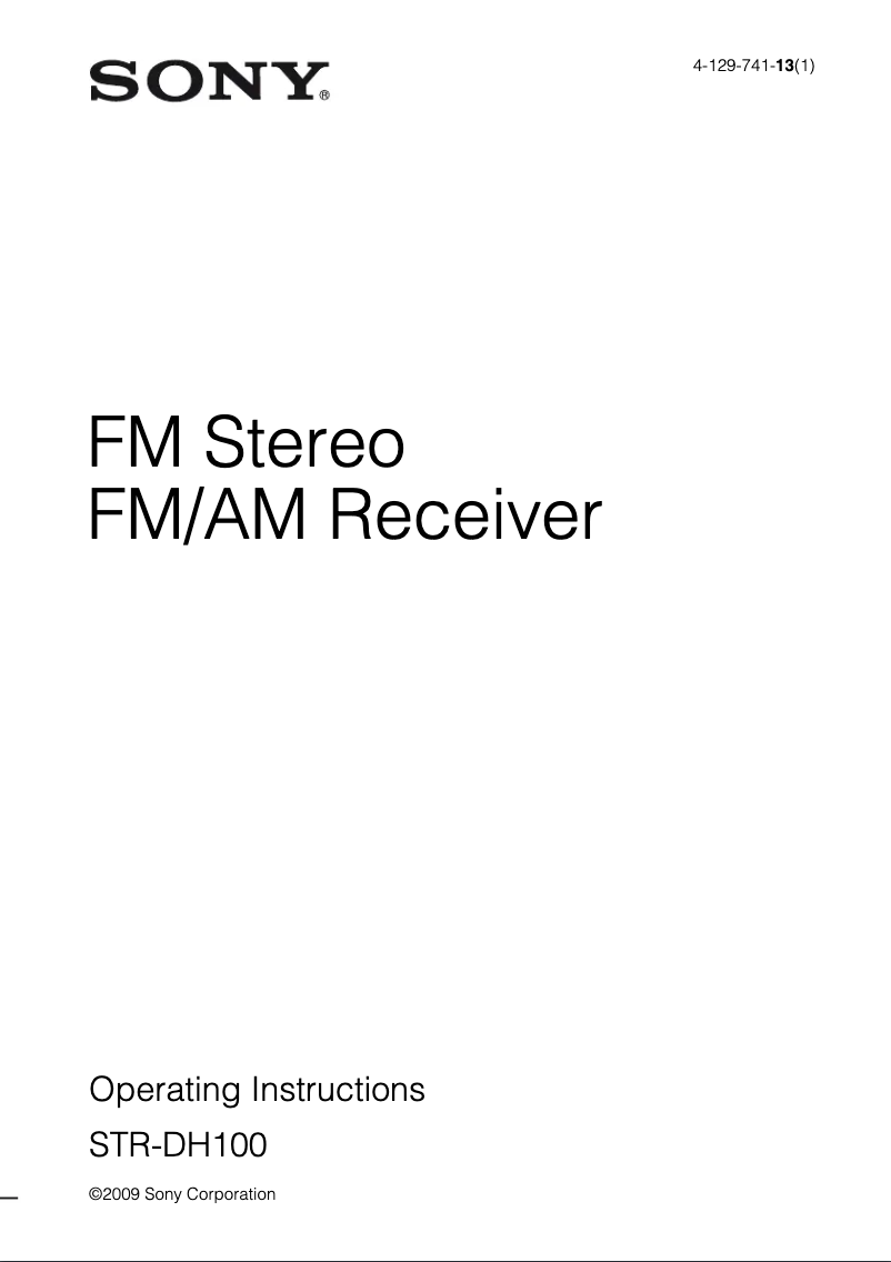 Page 1 de la notice Manuel utilisateur Sony STR-DH100