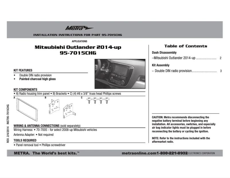 Page n°1 - Manuel utilisateur Metra 95-7015CHG