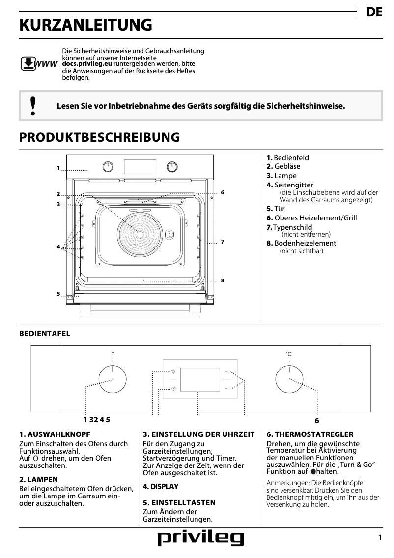 Page 1 de la notice Manuel d'utilisation et d'entretien Privileg PBWK3 ON5V IN