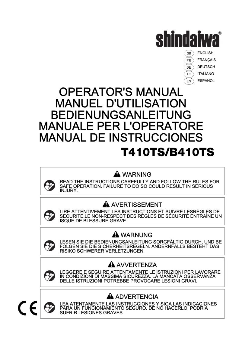 Page 1 de la notice Manuel utilisateur Shindaiwa T410TS