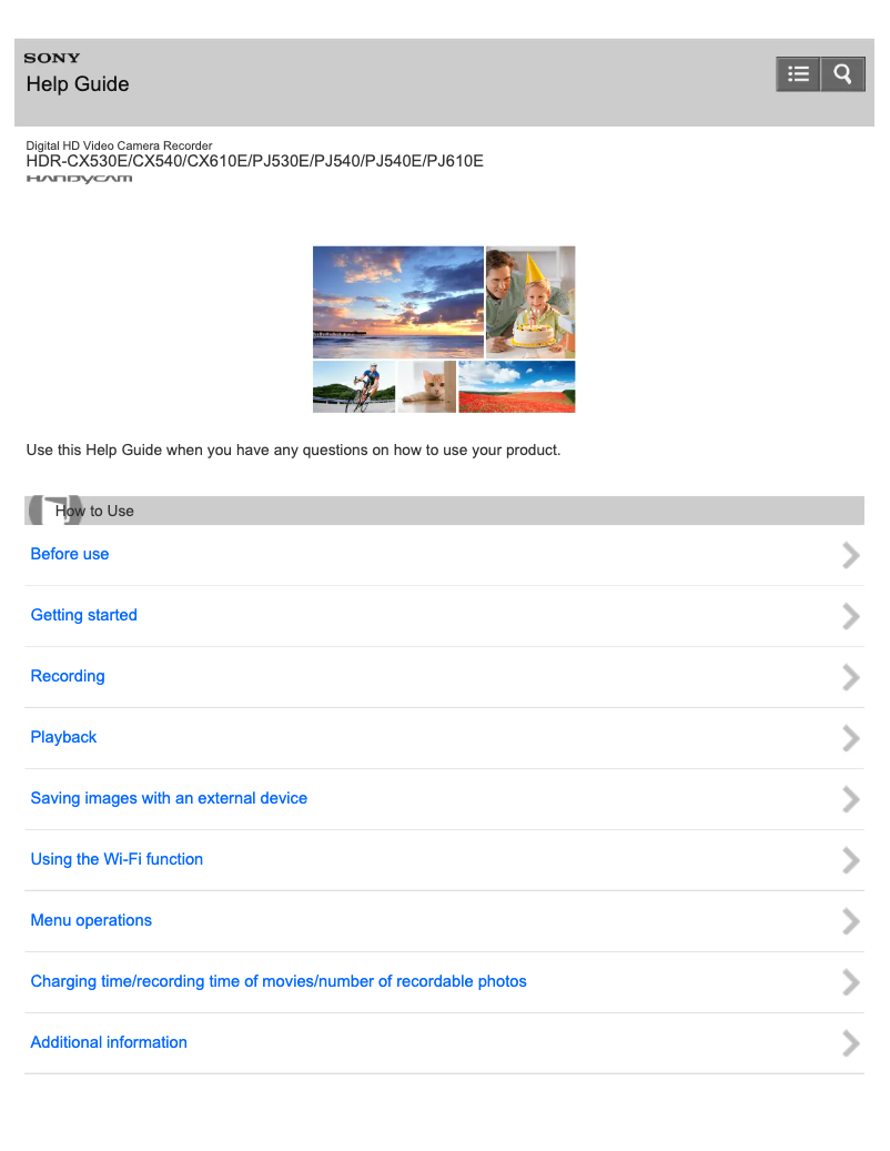 Page 1 de la notice Manuel utilisateur Sony Handycam HDR-PJ540