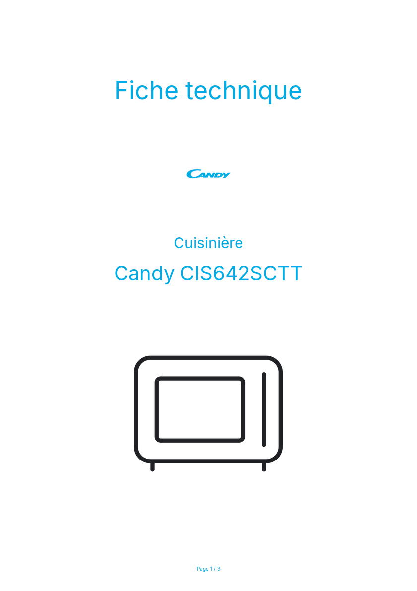 Page n°1 - Fiche technique Candy CIS642SCTT