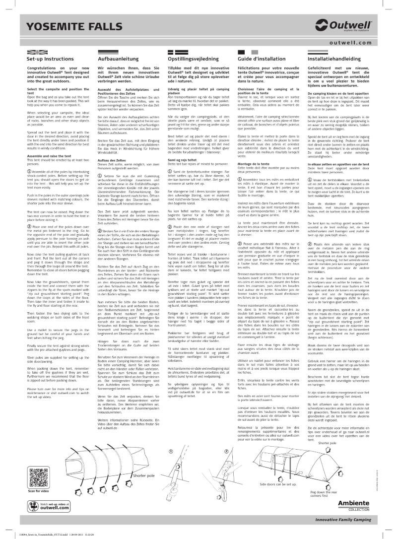 Página 1 del manual Manual de usuario Outwell Ambiente Yosemite Falls