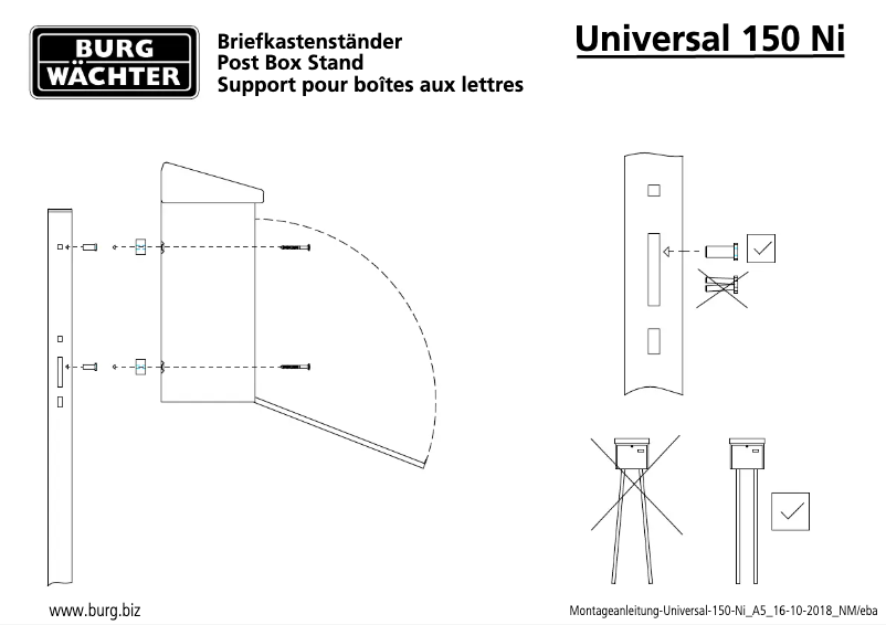 Page n°1 - Instructions / montage Burg Wächter Universal 150 Ni