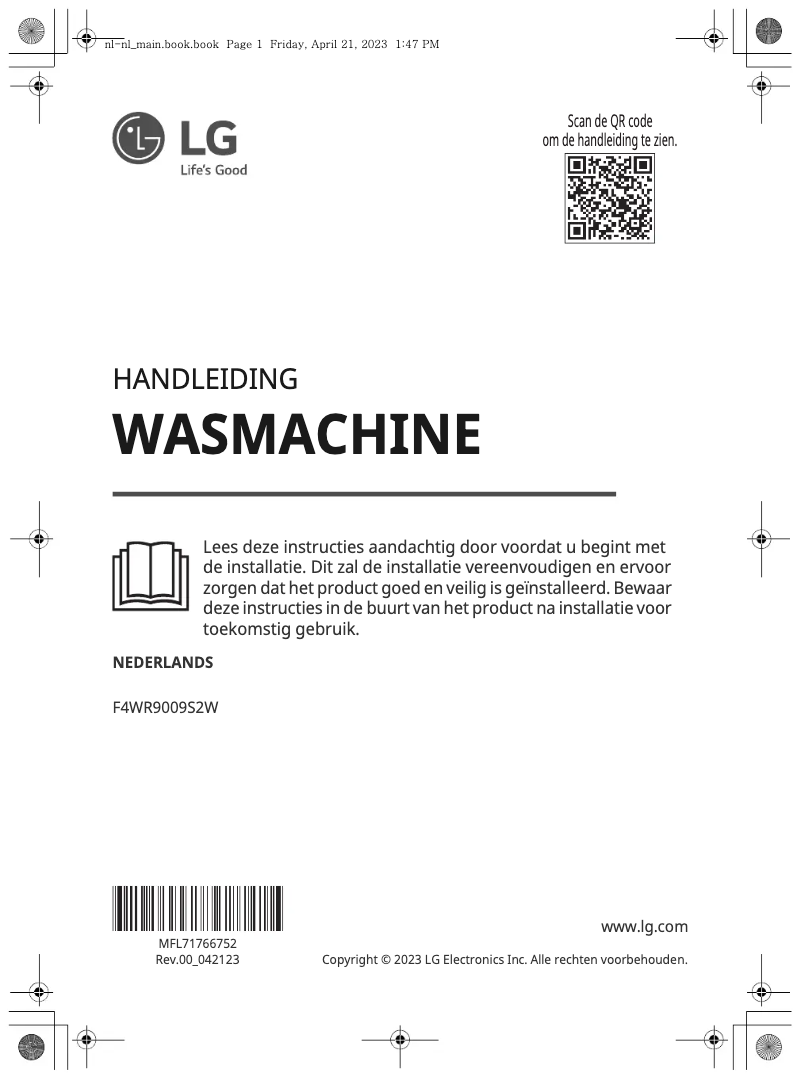 Page 1 de la notice Manuel utilisateur LG F4WR9009S2W