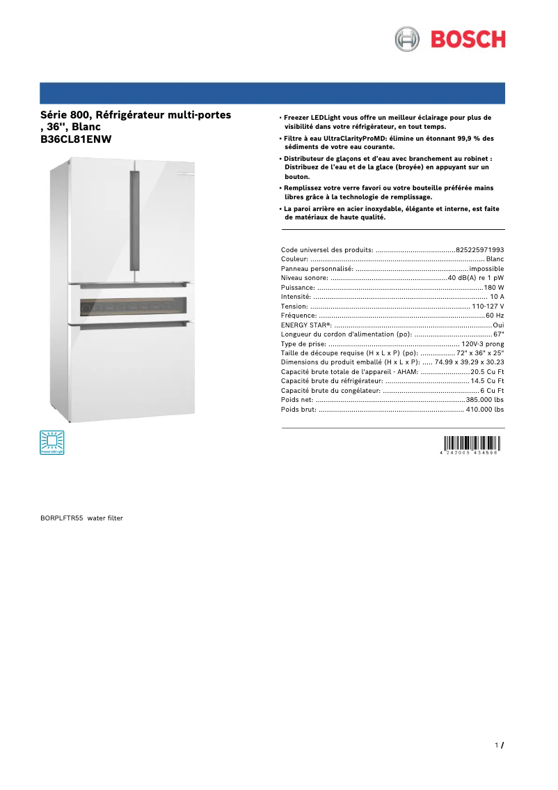 Página 1 del manual Ficha técnica Bosch B36CL81ENW