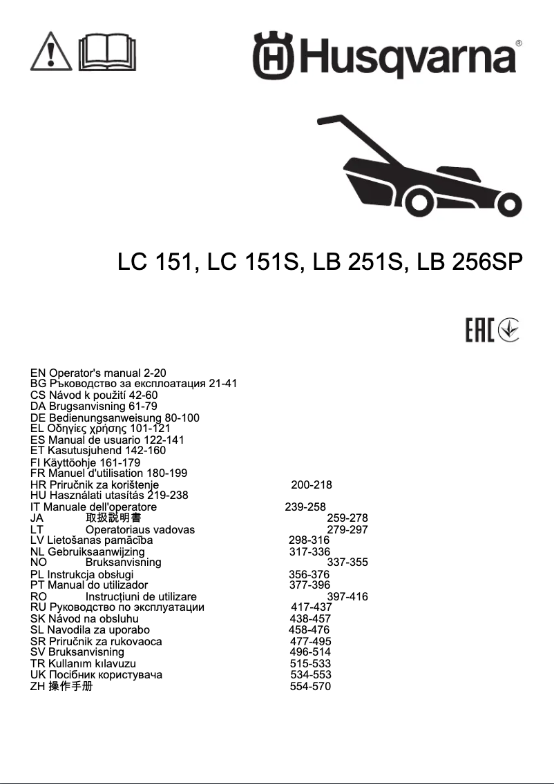 Page n°1 - Manuel utilisateur Husqvarna LC 140