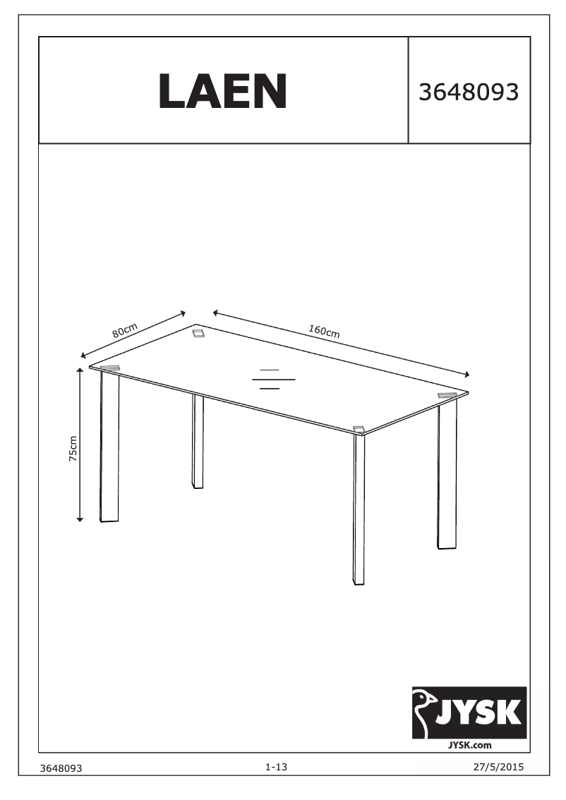 Page 1 de la notice Manuel utilisateur JYSK Laen (80x160x75)