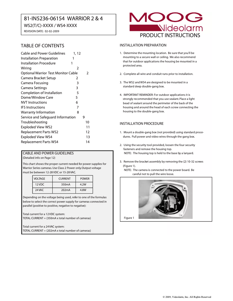 Page n°1 - Manuel utilisateur Moog Videolarm WS2C-50NF