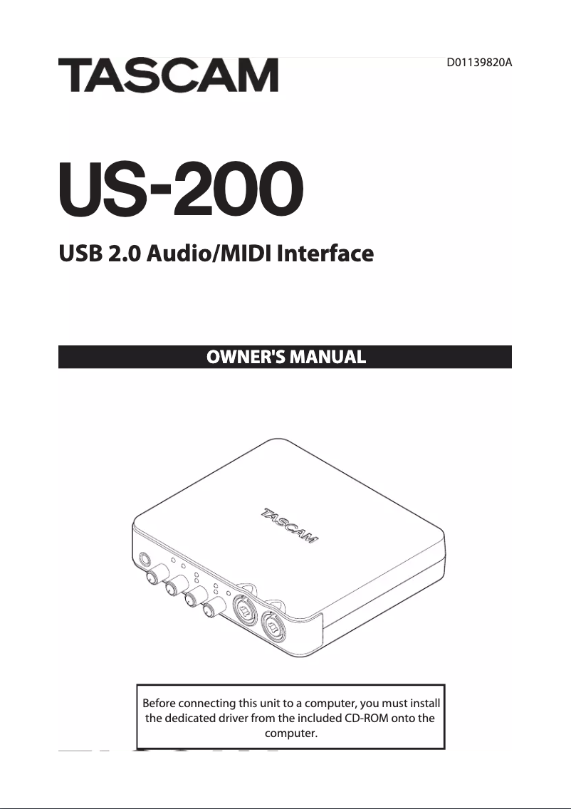 Page 1 of the manual User Manual Tascam US-200