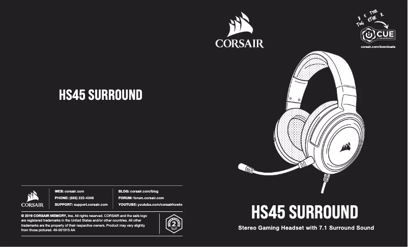 Page 1 de la notice Guide de démarrage rapide Corsair HS45 Surround
