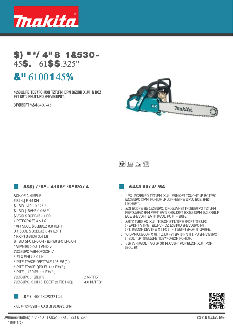 Page 1 de la notice Fiche technique Makita EA6100P45D