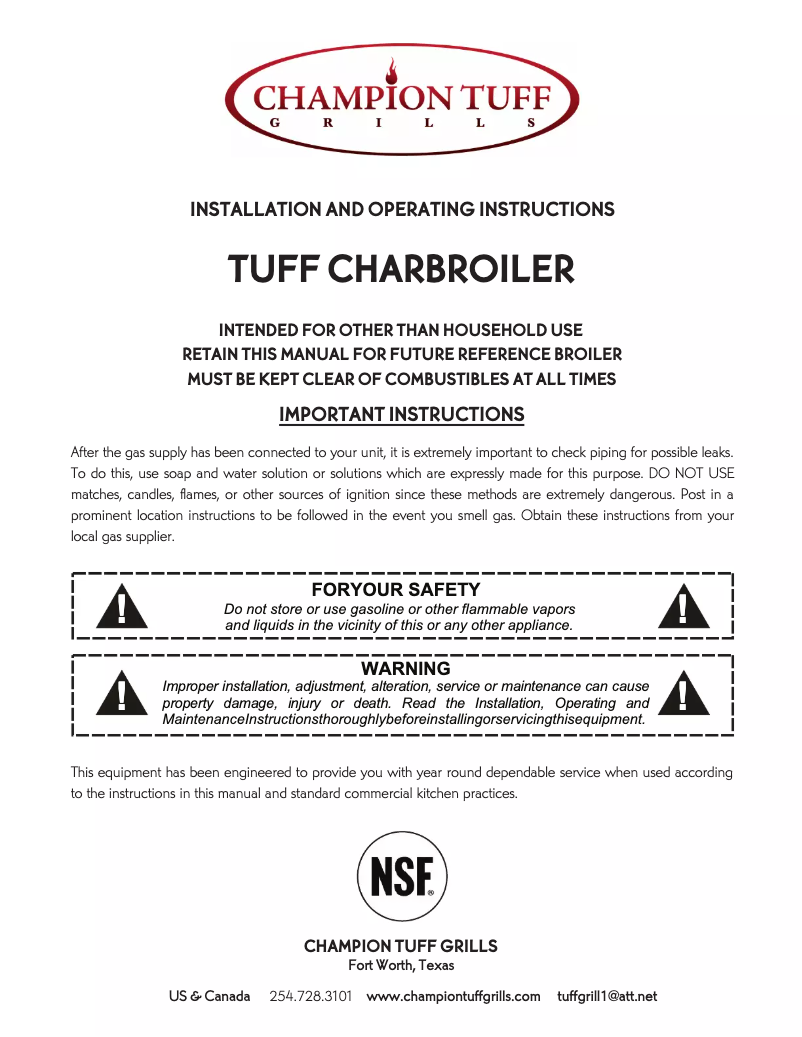 Page 1 de la notice Manuel utilisateur Champion Tuff Grills TCC-60