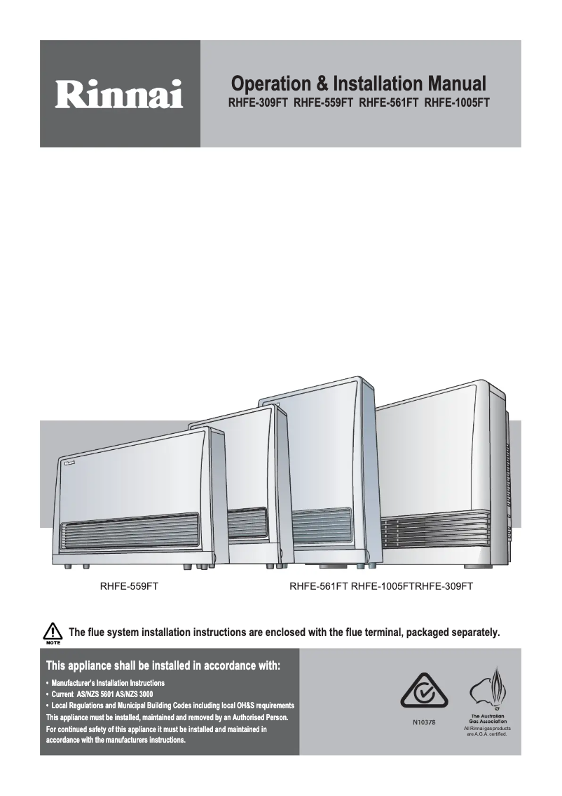 Page 1 de la notice Manuel utilisateur Rinnai Energysaver RHFE-1005FTN